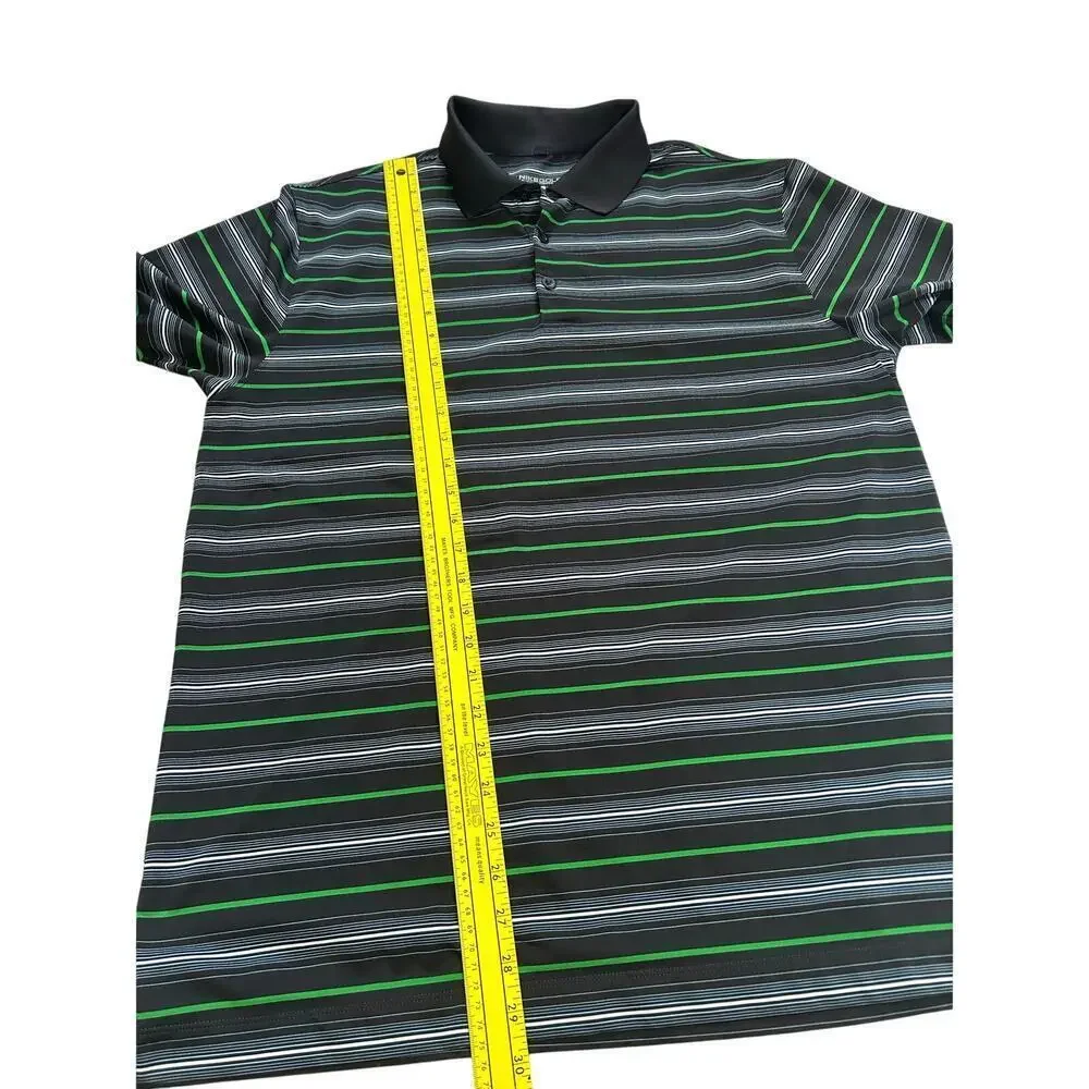 Nike Men’s Dri-Fit Golf Shirt Polo Style Size L Black With Green & White Stripes